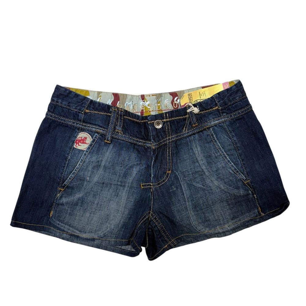 NWT Vintage Parasuco Dark Blue Denim Shorts With Yellow Camo Waist Lining